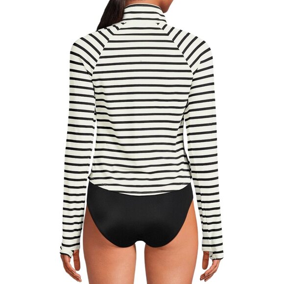 Women’s Mock Neck 1/4 Zip Rash Guard White Black Stripe Size L NWT - Picture 8 of 8